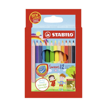 Набор укороченных цветных карандашей Stabilo Swans Jumbo, 12 цветов и точилка